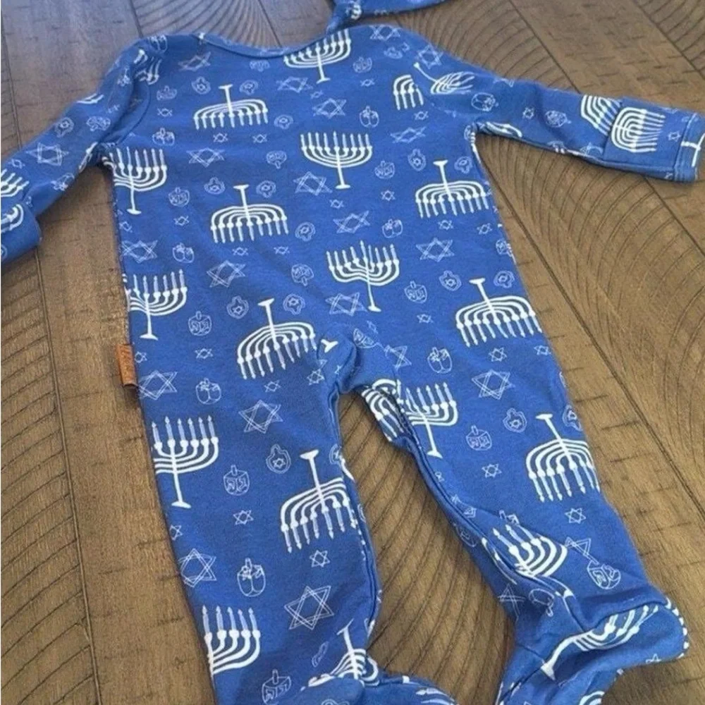 Lilia & Jack Blue Hanukkah Kids One Piece w/ hat